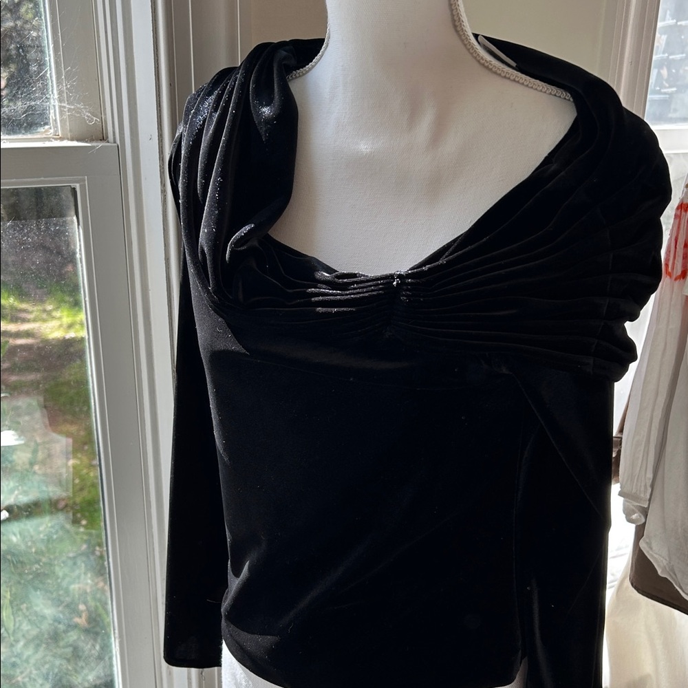 Xscape Black Velvet Draped Blouse